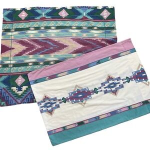 Vintage Cannon Standard Pillowcases Sham Southwestern Aztec 2‎ Piece 80s 90s